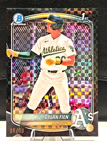 2025 1st Bowman Chrome Dylan Fien   Black X-Fractor  Rookie RC  /10  A's 