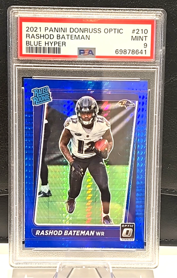 2021 DONRUSS OPTIC  RASHOD BATEMAN  HYPER BLUE PRIZM  ROOKIE  RAVENS  PSA 9 