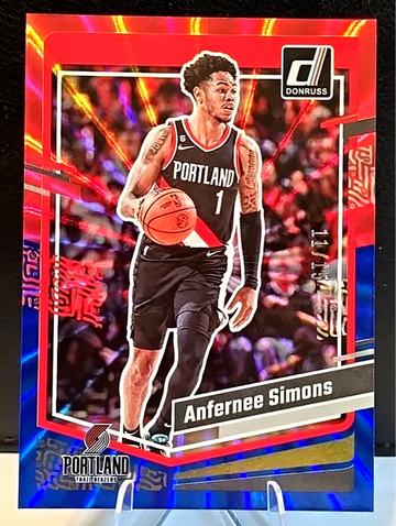 Anfernee Simons  2023-24 Donruss  Red and Blue Holo Laser  /15  SSP  Trailblazers