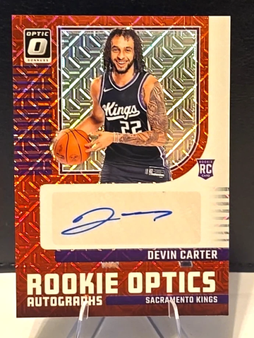2024-25 Optic  Devin Carter RC  Rookie Optics Auto Choice  Red Mojo Prizm  Kings