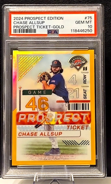 2024 Panini Prospect Edition  Chase Allsup  Gold Prospect Ticket Holo  10/10 BOOKEND PSA 10 POP 1 Orioles / Auburn
