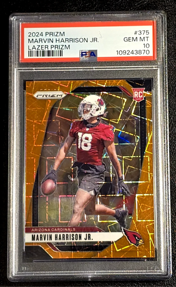 🔥 2024 Prizm  Marvin Harrison Jr  Orange Lazer  RC #375  PSA 10  Cardinals Rookie