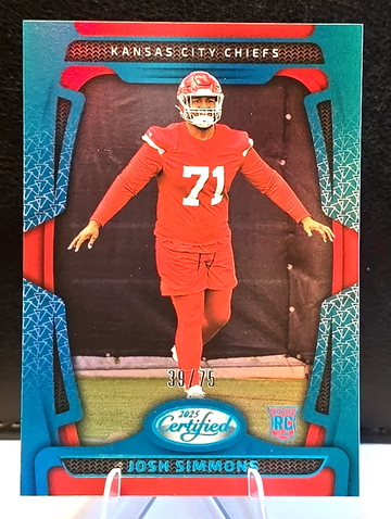 2025 Panini Certified  Josh Simmons RC  Teal Mirror  /75  Kansas City Chiefs  Rookie