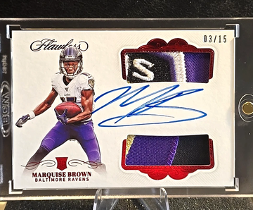 Marquise Brown  2019 Flawless  RAVENS LOGO  Patch Auto RPA  /15  PLAYER WORN/USED  LOOK AT THAT PATCH!! 