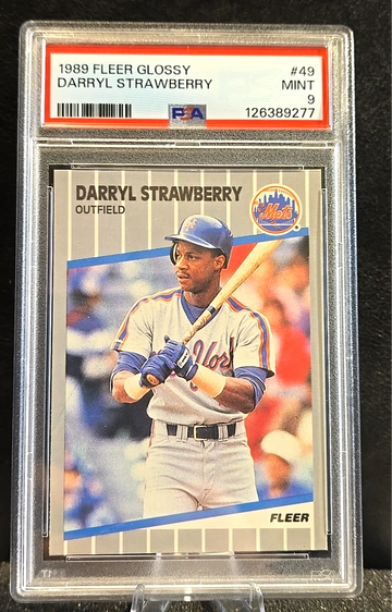 PSA 9  1989 Fleer Glossy #49  Darryl Strawberry  New York Mets 