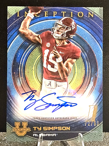 Ty Simpson  2022-23 Bowman U Inception  Auto  Blue Foil  /99  #BIA-TS  Alabama 