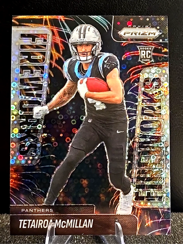 2025 Prizm  Tetairoa McMillan Rookie  No Huddle  Fireworks Silver Prizm  Panthers RC