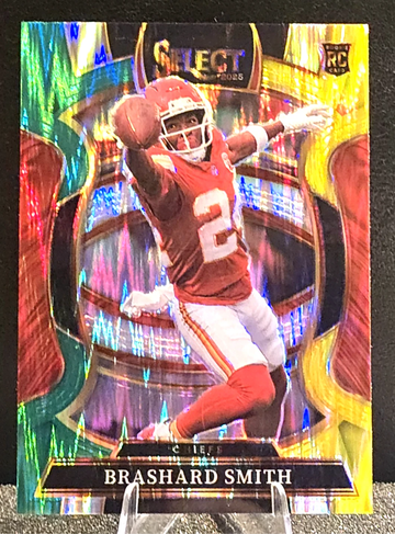 2025 PANINI SELECT  BRASHARD SMITH  GREEN & YELLOW SHOCK PRIZM  ROOKIE RC  CHIEFS