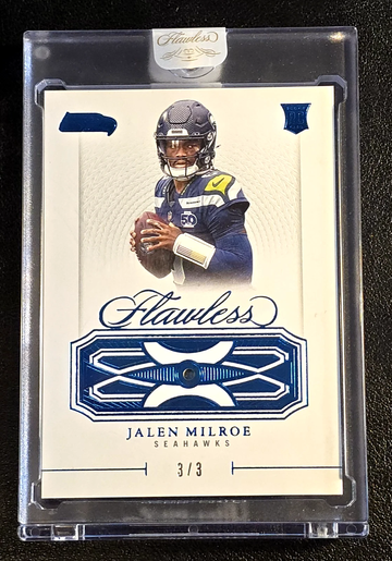 2025 Panini Flawless  Jaylen Milroe RC  Aquamarine  3/3  Seahawks  Rookie  Bookend 