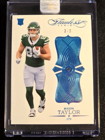 2025 Panini Flawless  Mason Taylor RC  Aquamarine  3/3  Jets Rookie  Bookend