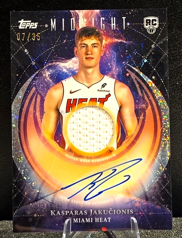 Topps 2025 Midnight Rookie Jersey Auto Kasparas Jakucionis Heat /35 Player Worn