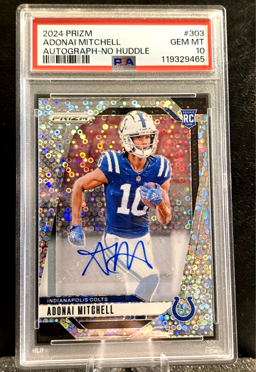 2024 Panini Prizm  Rookie  Adonai Mitchell  No Huddle Prizm  Auto  PSA 10  Colts  POP 8