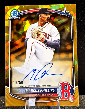 2025 Bowman Draft Chrome Sapphire  Marcus Phillips  Gold Rookie  Auto  /50  Red Sox 