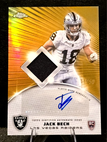 2025 Topps Chrome  Jack Bech  Rookie Patch Auto  Gold Refractor  /50  RPA  Raiders 