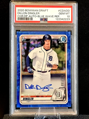 2020 Bowman Draft Chrome DP  Auto  Blue Wave Ref  Dillon Dingler  PSA 10  /150  Tigers