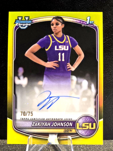 2025-26 1st Bowman  ZaKiyah Johnson  Chrome  Auto  Yellow Refractor  /75   LSU Tigers