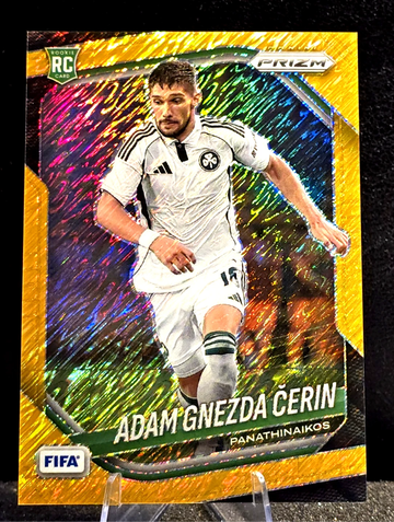 2025-26 Prizm Fifa  Adam Gnezda Cerin  GOLD SHIMMER FOTL  3/3  RC  Panathinaikos