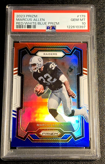 2023 Prizm  Marcus Allen  Red White Blue Prizm  PSA 10 GEM  Pop 2  Raiders
