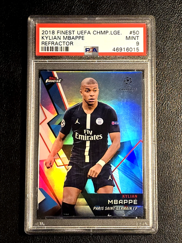KYLIAN MBAPPE  2018 TOPPS FINEST CHAMPIONS LEAGUE  REFRACTOR  ROOKIE RC  PSA 9  PSV France 