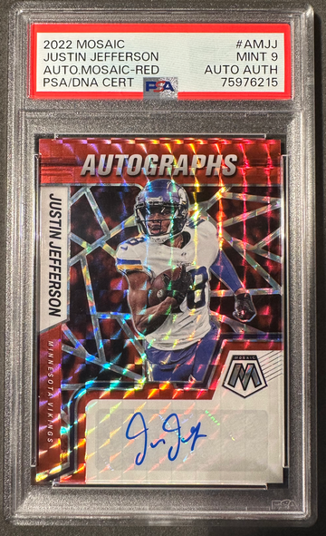 2022 Justin Jefferson Red Mosaic Autograph PSA 9 Mint Vikings