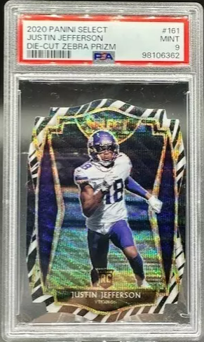 2020 NFL Select Justin Jefferson Zebra Concourse Rookie Die Cut PSA 9 #161