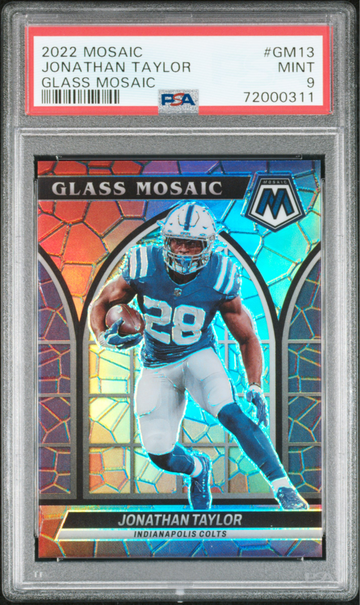 Jonathan Taylor 2022 Panini Mosaic Prizm Glass Insert SP PSA 9 Mint