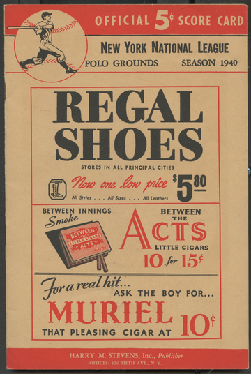 1940 Scorecard Chicago Cubs vs. New York Giants Polo Grounds