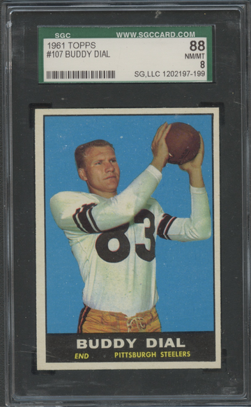 1961 Topps #107 Buddy Dial Pittsburgh Steelers SGC 88 NM/MT 8
