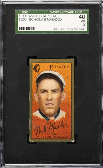 1911 T205 Sweet Caporal Nick Maddox Pittsburgh Pirates SGC 40 VG 3