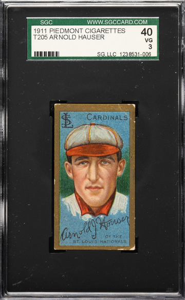1911 T205 Piedmont Arnold Hauser St. Louis Cardinals SGC 40 VG 3