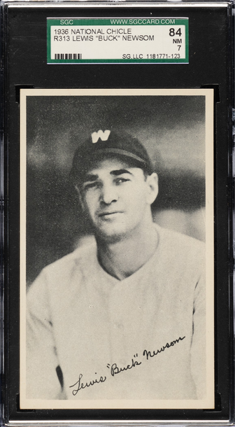 1936 National Chicle FIne Pen R313 Buck Newsom Washingon Senators SGC 84 NM 7