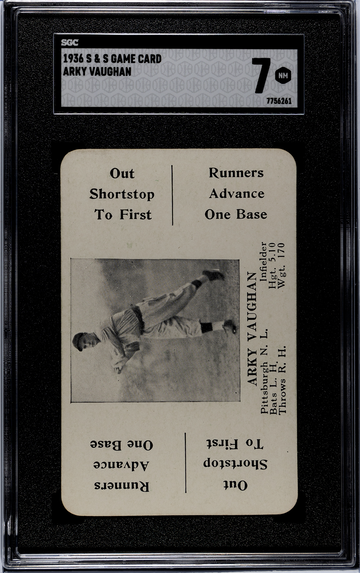 1936 S&S Game Card Arky Vaughan Pittsburgh Pirates SGC 7 NM