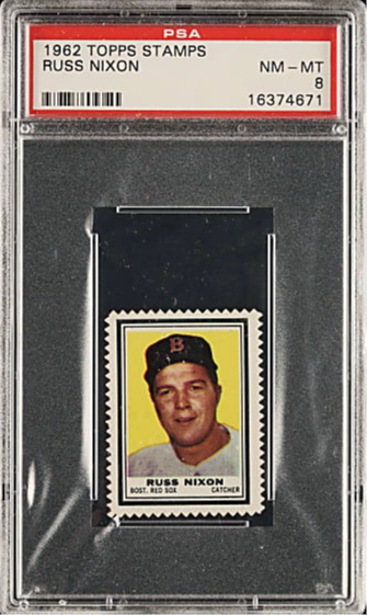 1962 Topps Stamps Russ Nixon Boston Red Sox PSA 8 NM/MT