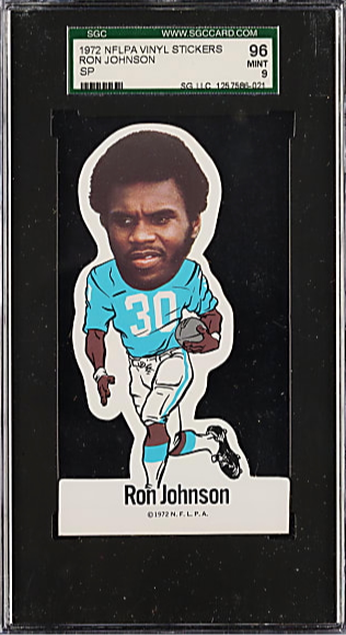 1972 NFLPA Vinyl Stickers Ron Johnson New York Giants SGC 96 Mint 9