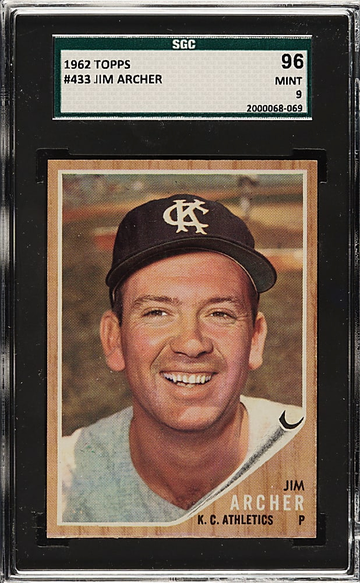 1962 Topps #433 Jim Archer Kansas City Athletics SGC 96 Mint 9