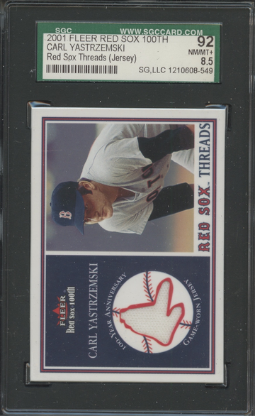 2001 Fleer Red Sox 100th Threads Carl Yastrzemski  SGC 92 NM/MT+ 8.5