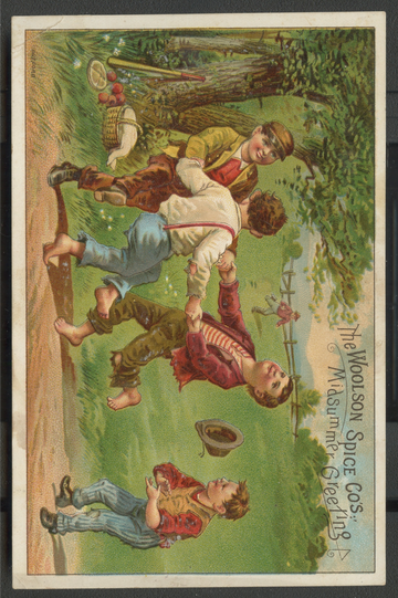 1891 Baseball Trade card Woolson Spice Cos. /Lion Coffee Embossed Mid Summer's Greeting
