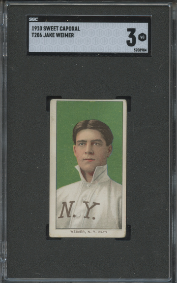 1910 T206 Sweet Caporal Jake Weimer NY Giants  SGC 3 VG