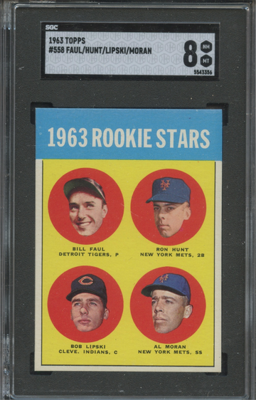 1963 Topps #558 Rookie Stare Bill Faul, Ron Hunt, Bob Lipski & A SGC 8 NM/MT