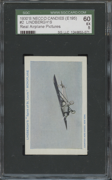 1930's Necco Candies Real Airplane Pictures E195 #2 Lindbergh's Spirit of St. Louis SGC 60 EX 5