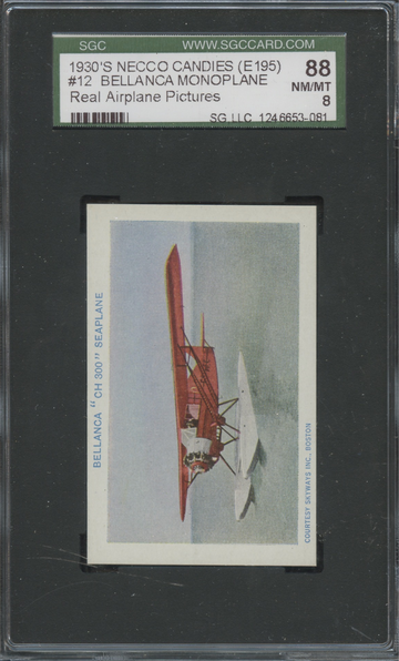 1930's Necco Candies Real Airplane Pictures E195 #12 Bellanca Monoplane SGC 88 NM/MT 8