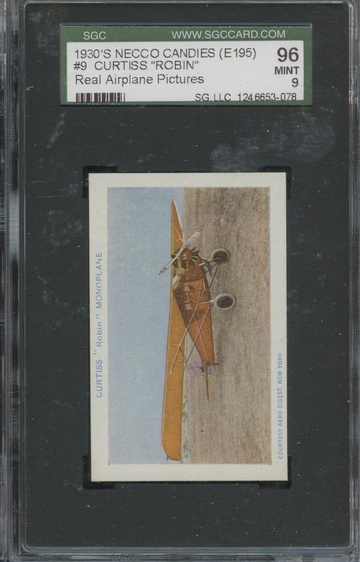 1930's Necco Candies Real Airplane Pictures E195 #9 Curtiss Robin SGC 96 Mint 9