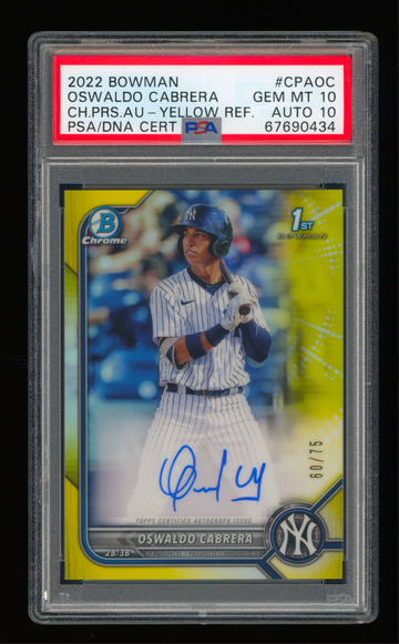 2022 Bowman Chrome OSWALDO CABRERA Yellow Refractor Auto RC PSA 10 PSA/DNA 10/10 Autograph Rookie #60/75