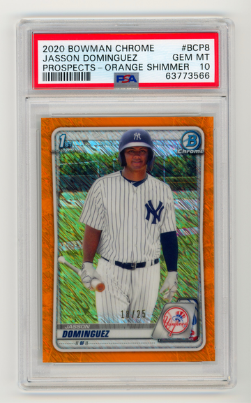 2020 Bowman Chrome JASSON DOMINGUEZ Orange Shimmer Refractor PSA 10 1st RC 18/25