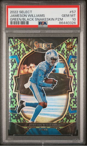 2022 PANINI SELECT 57 JAMESON WILLIAMS GREEN/BLACK SNAKESKIN PRIZM 2/2 PSA 10