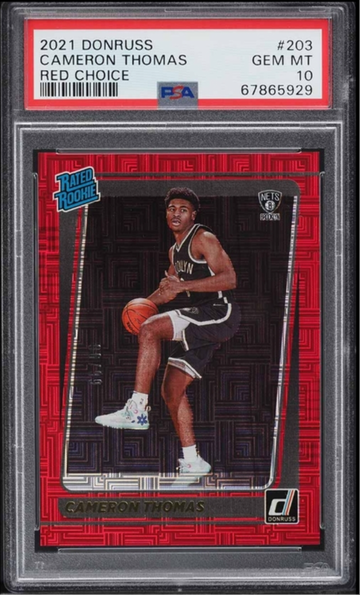 2021 DONRUSS CAMERON THOMAS RED /96 ROOKIE PSA 10 GEM MINT