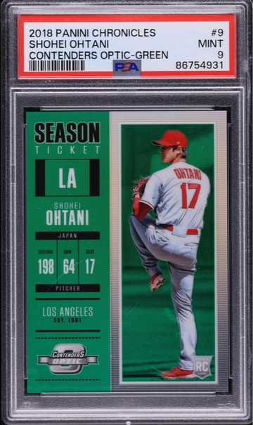 2018 Panini Chronicles Contenders Optic Green Shohei Ohtani ROOKIE /50 #9 PSA 9