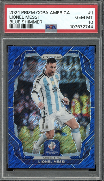 2024 Prizm Copa America Blue Shimmer (6/7) #1 Lionel Messi PSA 10 GEM MINT
