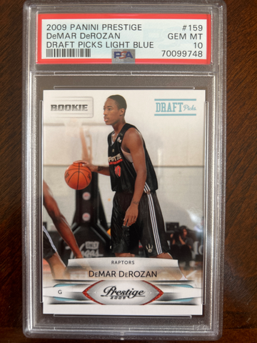 2009 Panini Prestige Draft Pocks Light Blue Demarn DeRozan RC PSA 10 Gem Mint 10