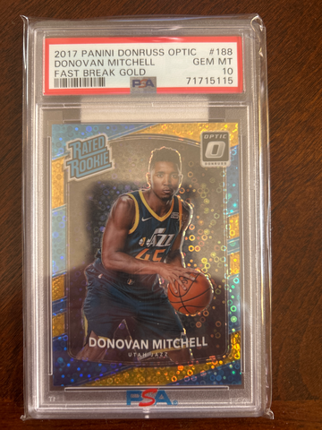 2017 Panini Donruss Optic Fast Break Gold #188 Donovan Mitchell RC PSA 10 Gem Mint POP 2 